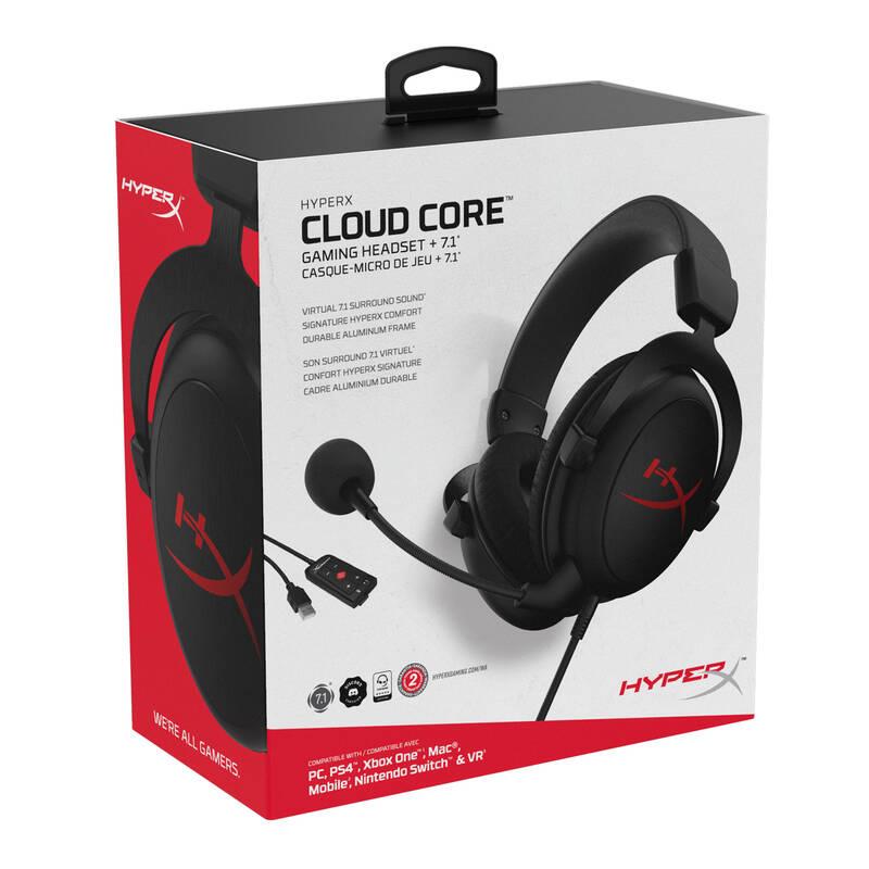 Headset HyperX Cloud Core Gaming 7.1 Surround Sound černý, Headset, HyperX, Cloud, Core, Gaming, 7.1, Surround, Sound, černý