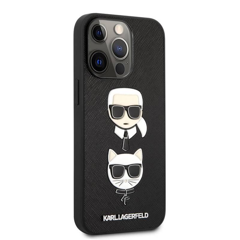 Kryt na mobil Karl Lagerfeld Saffiano Karl and Choupette Heads na Apple iPhone 13 Pro černé