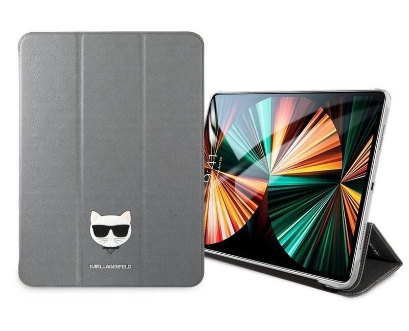 Pouzdro na tablet Karl Lagerfeld Choupette Head Saffiano na Apple iPad Pro 12.9" stříbrné