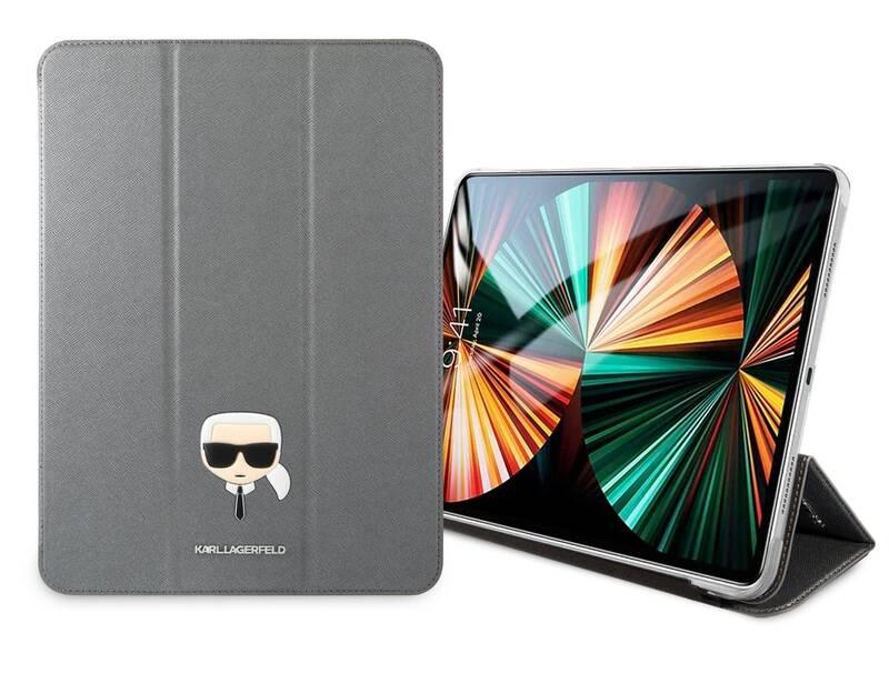 Pouzdro na tablet Karl Lagerfeld Head Saffiano na Apple iPad Pro 12.9" stříbrné