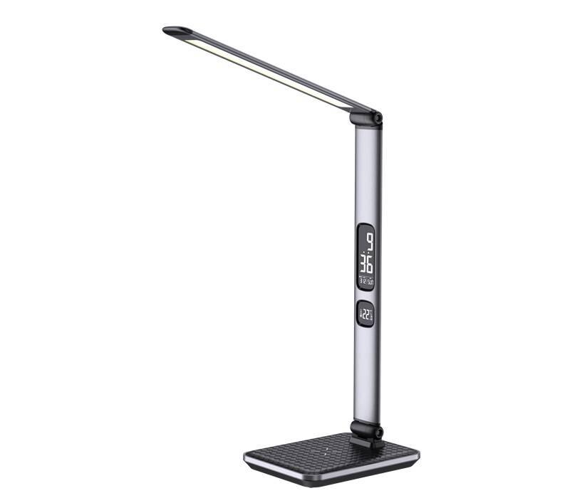 Stolní LED lampička IMMAX Heron 2, Qi nabíjení, 8,5W šedá