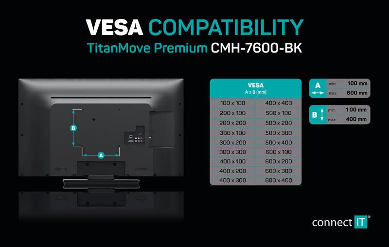 Držák TV Connect IT TitanMove Premium, polohovatelný, pro úhlopříčky 32" až 70", nosnost 35 kg černý