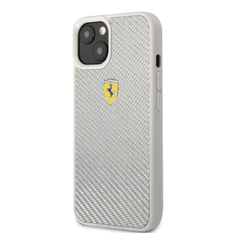 Kryt na mobil Ferrari Real Carbon na Apple iPhone 13 stříbrný