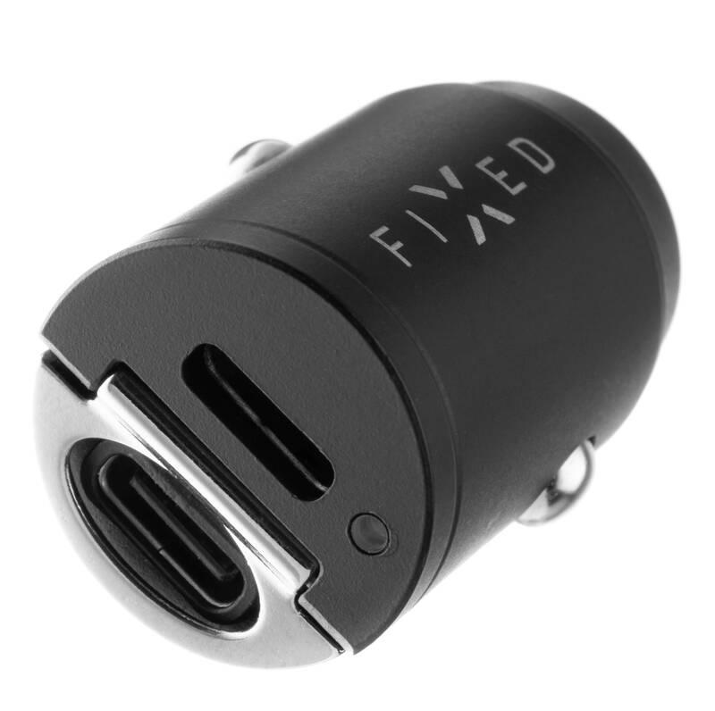 Adaptér do auta FIXED 2x USB-C PD, 30W černý