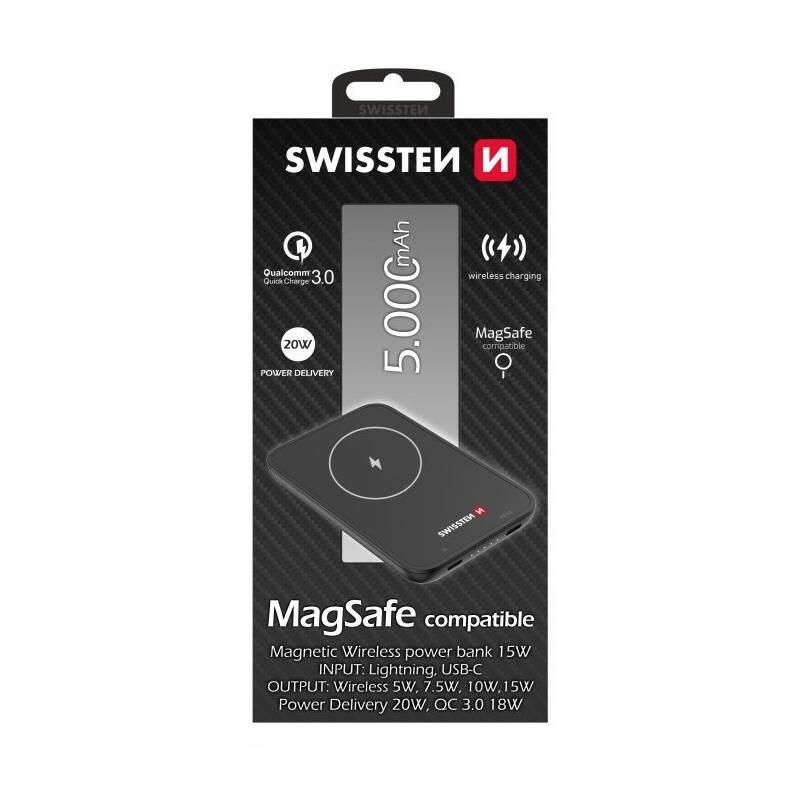 Powerbank Swissten 5000 mAh, MagSafe kompatibilní černá