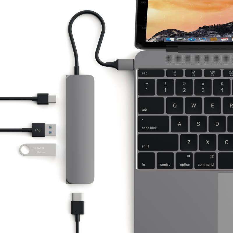 USB Hub Satechi Aluminum SLIM USB-C HDMI, 2x USB 3.0, USB-C šedý