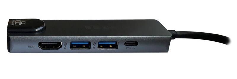 USB Hub Tesla Device MP80 5v1, USB-C 2x USB 3.0, USB-C, RJ45, HDMI stříbrný