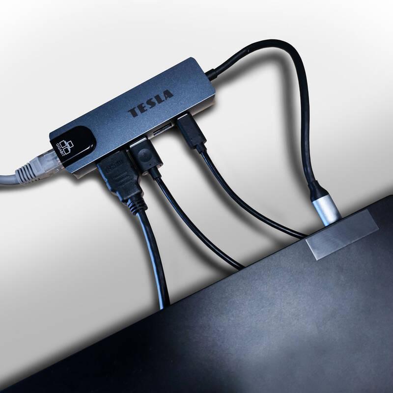 USB Hub Tesla Device MP80 5v1, USB-C 2x USB 3.0, USB-C, RJ45, HDMI stříbrný, USB, Hub, Tesla, Device, MP80, 5v1, USB-C, 2x, USB, 3.0, USB-C, RJ45, HDMI, stříbrný