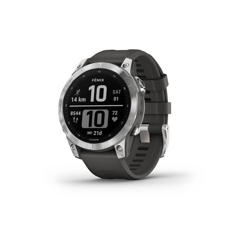 GPS hodinky Garmin fenix 7 PRO Glass - Silver Graphite Silicone Band