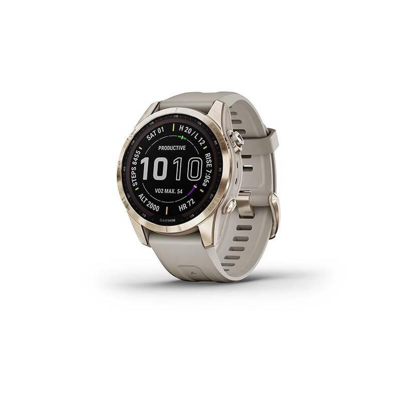 GPS hodinky Garmin fenix 7S PRO Sapphire Solar - Titan Cream Gold Sand Silicone Band