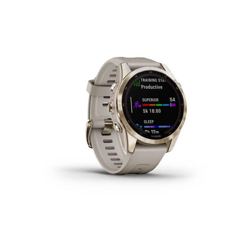 GPS hodinky Garmin fenix 7S PRO Sapphire Solar - Titan Cream Gold Sand Silicone Band