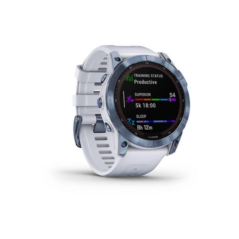 GPS hodinky Garmin fenix 7X PRO Sapphire Solar - Titan Blue White Silicone Band