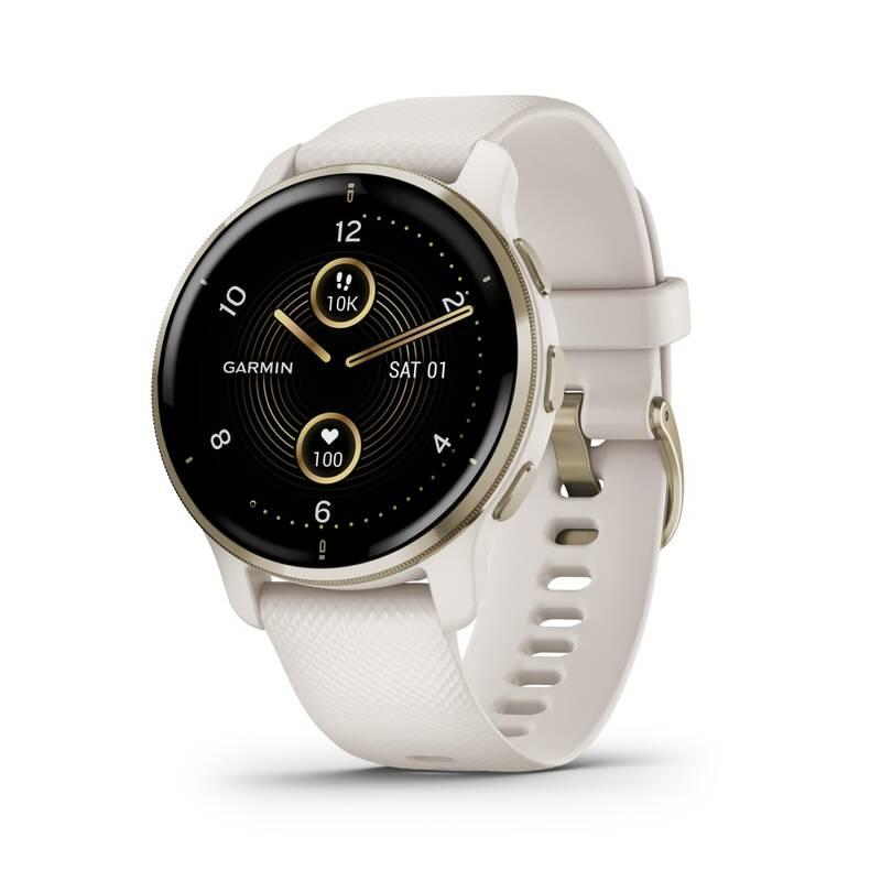 GPS hodinky Garmin Venu 2 Plus Cream - Gold White Silicone Band