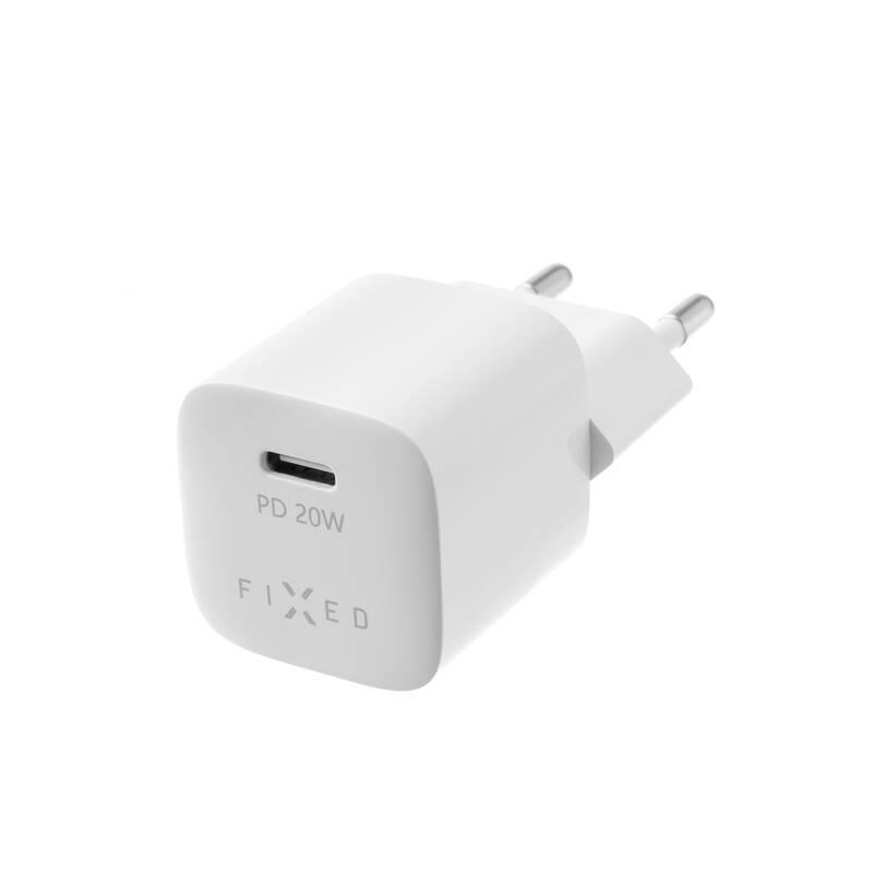 Nabíječka do sítě FIXED Mini USB-C PD 20W, MFI USB-C kabel 1m bílá