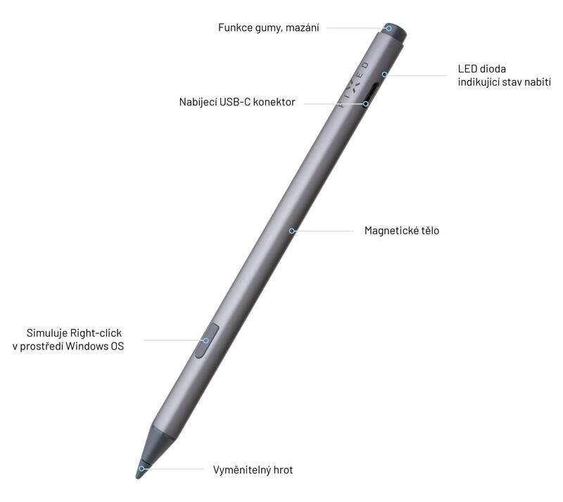 Stylus FIXED Graphite pro Microsoft Surface s rozpoznání přítlaku a magnety šedý, Stylus, FIXED, Graphite, pro, Microsoft, Surface, s, rozpoznání, přítlaku, a, magnety, šedý