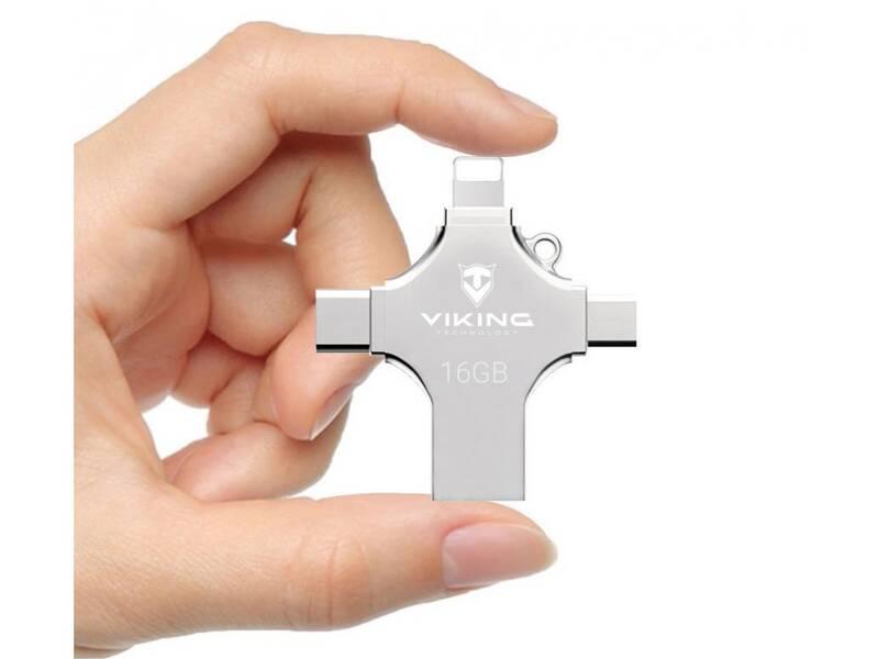 USB Flash Viking 16GB, USB USB-C Micro USB Lightning stříbrný