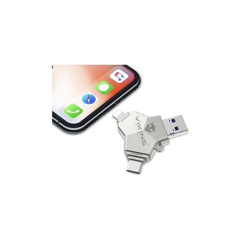 USB Flash Viking 64GB, USB USB-C Micro USB Lightning stříbrný