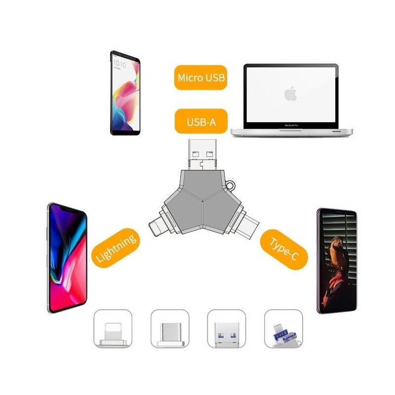 USB Flash Viking 64GB, USB USB-C Micro USB Lightning stříbrný