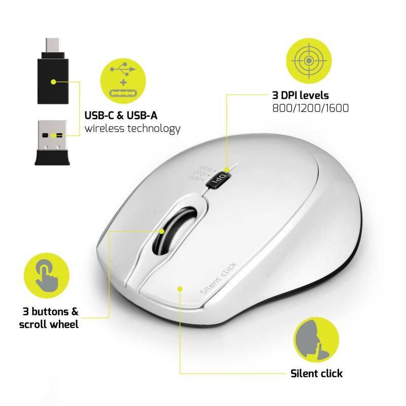 Myš PORT CONNECT Silent USB-A USB-C bílá