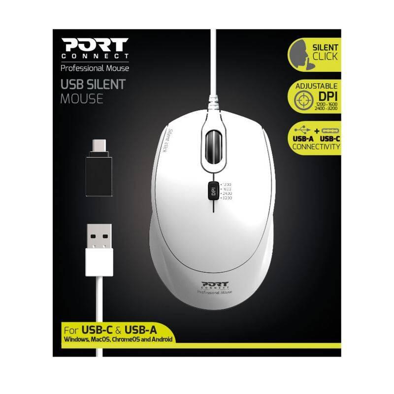 Myš PORT CONNECT Silent USB-A USB-C bílá, Myš, PORT, CONNECT, Silent, USB-A, USB-C, bílá