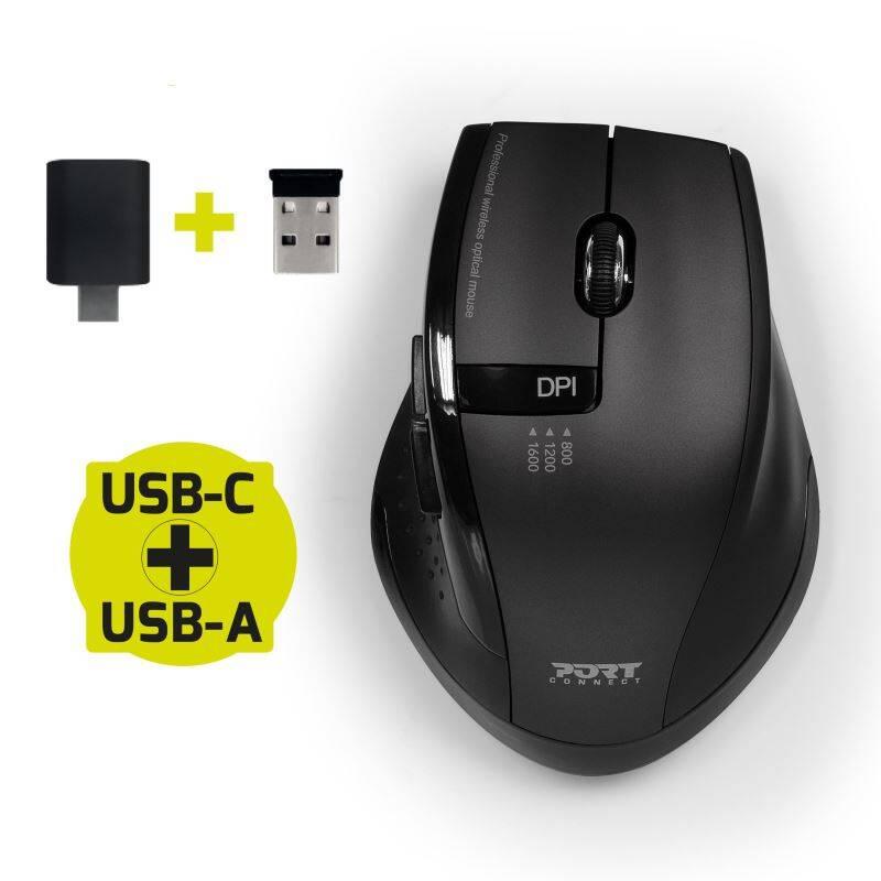 Myš PORT CONNECT Silent USB-A USB-C černá