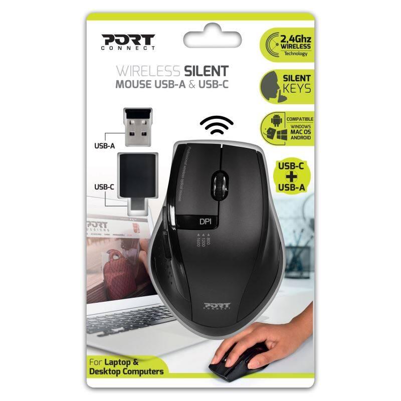 Myš PORT CONNECT Silent USB-A USB-C černá