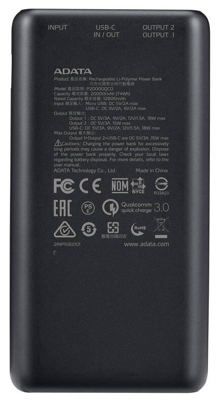 Powerbank ADATA P20000QCD 20000mAh černá
