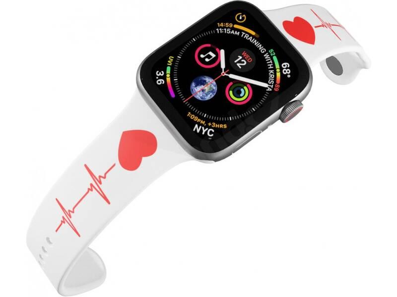 Řemínek Mi-Band na Apple Watch 42 44 45 mm - motiv EKG, bílý