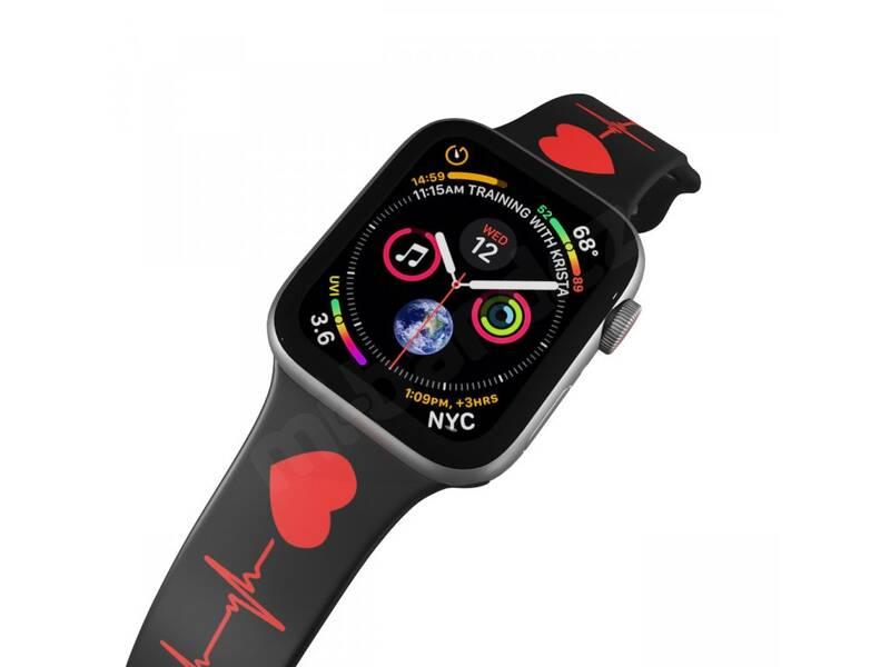Řemínek Mi-Band na Apple Watch 42 44 45 mm - motiv EKG, černý
