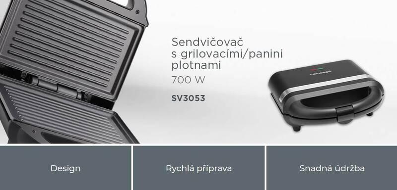 Sendvičovač Concept SV3053 černý, Sendvičovač, Concept, SV3053, černý