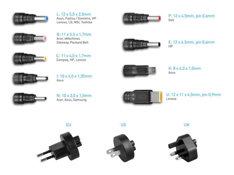 Napájecí adaptér Avacom QuickTIP 45W, univerzální, EU US UK, 9 konektorů, Napájecí, adaptér, Avacom, QuickTIP, 45W, univerzální, EU, US, UK, 9, konektorů