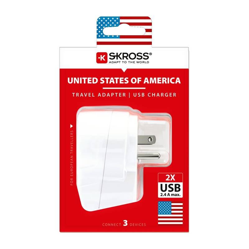 Cestovní adaptér SKROSS USA USB pro použití ve Spojených státech, vč. 2x USB 2400mA