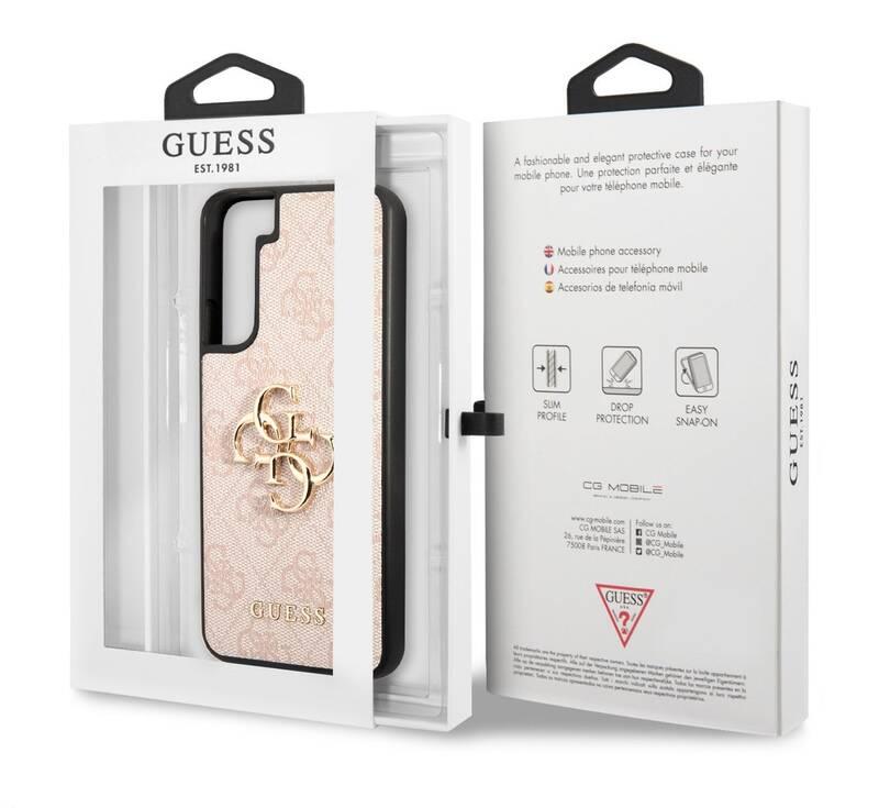 Kryt na mobil Guess 4G Metal Logo na Samsung Galaxy S22 růžový
