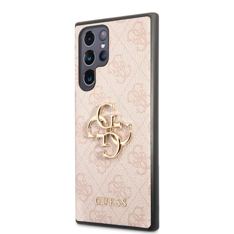 Kryt na mobil Guess 4G Metal Logo na Samsung Galaxy S22 Ultra růžový