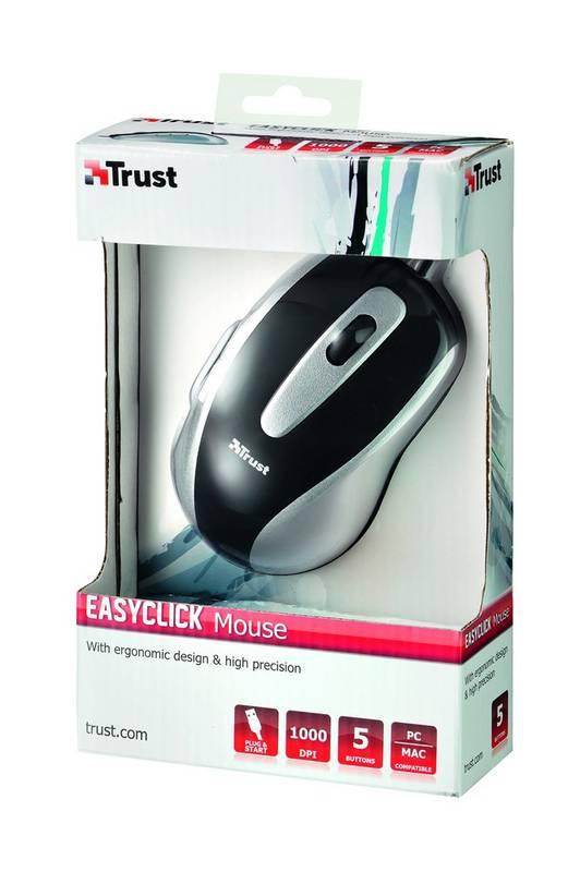 Myš Trust EasyClick černá stříbrná, Myš, Trust, EasyClick, černá, stříbrná