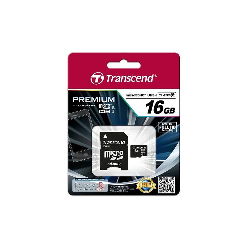 Paměťová karta Transcend MicroSDHC Premium 16GB UHS-I U1 adapter, Paměťová, karta, Transcend, MicroSDHC, Premium, 16GB, UHS-I, U1, adapter
