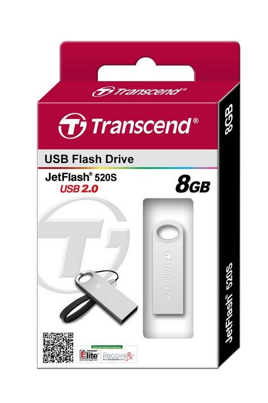 USB Flash Transcend JetFlash 520S 8GB stříbrný, USB, Flash, Transcend, JetFlash, 520S, 8GB, stříbrný