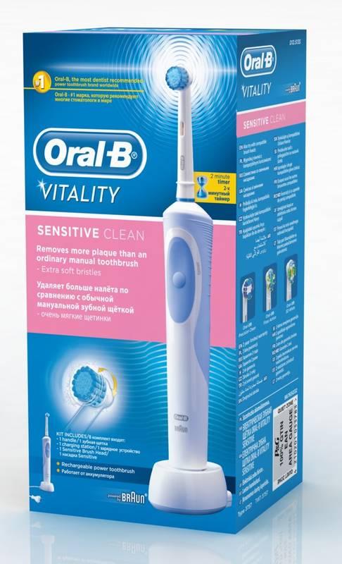 Zubní kartáček Oral-B Vitality Sensitive bílý modrý, Zubní, kartáček, Oral-B, Vitality, Sensitive, bílý, modrý