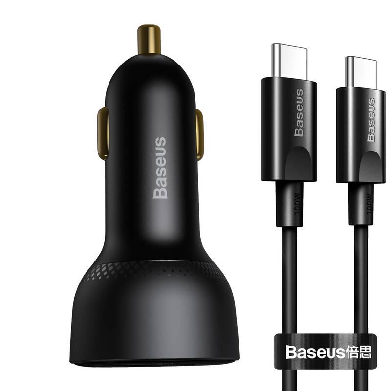 Adaptér do auta Baseus Supreme PPS 1x USB, 1x USB-C 95W USB-C kabel 100W 1m černý