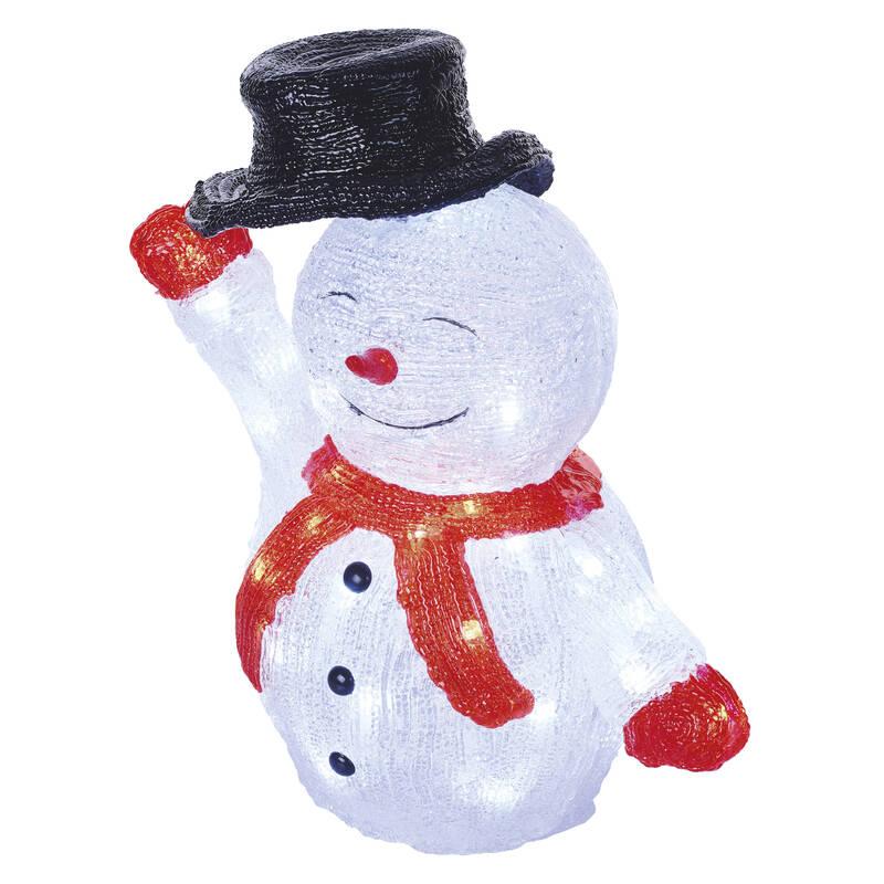 LED dekorace EMOS 40 LED vánoční sněhulák s kloboukem, 36 cm, venkovní i vnitřní, studená bílá, časovač