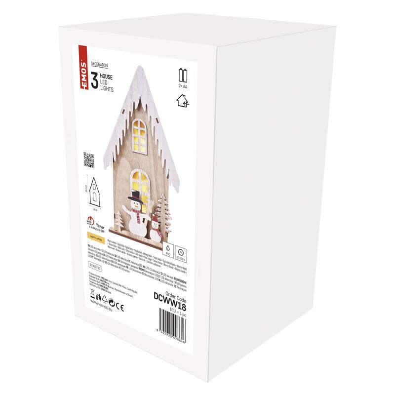 LED dekorace EMOS domek se sněhuláky, 28,5 cm, 2x AA, vnitřní, teplá bílá, časovač
