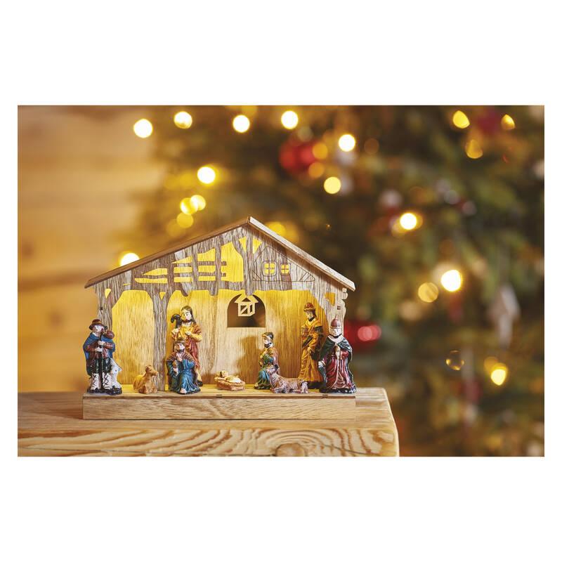 LED dekorace EMOS vánoční betlém dřevěný, 19 cm, 3x AA, vnitřní, teplá bílá, časovač