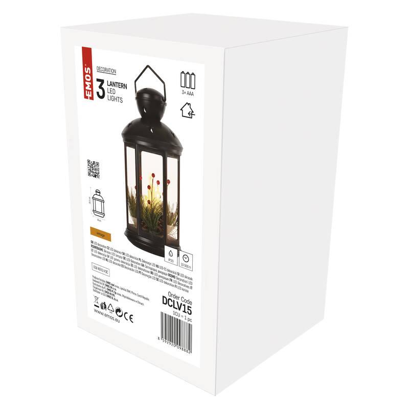 LED dekorace EMOS vánoční lucerna se svíčkami černá, 35,5 cm, 3x AAA, vnitřní, vintage