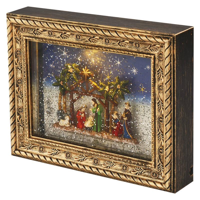 LED dekorace EMOS vánoční obraz betlém, 19,3x24,3 cm, 4x AA, vnitřní, teplá bílá, časovač
