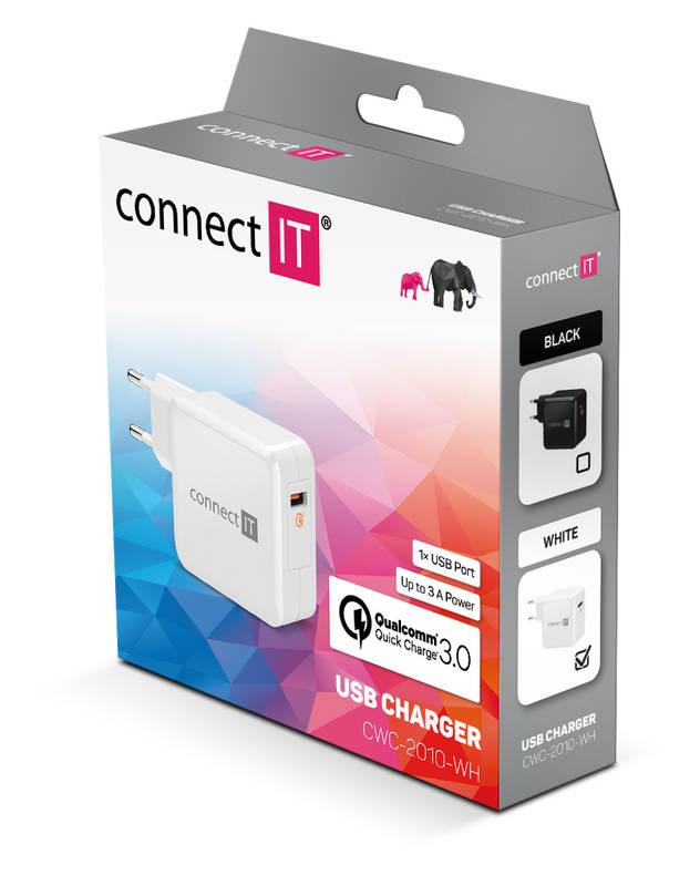 Nabíječka do sítě Connect IT InCarz, 1x USB , s funkcí rychlonabíjení QC 3.0 bílá