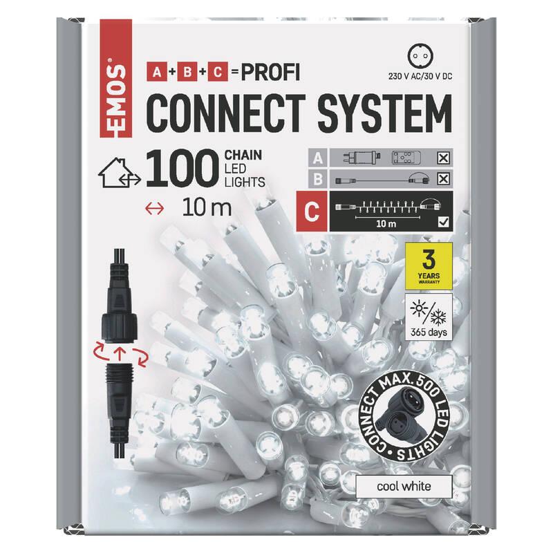Spojovací řetěz EMOS 100 LED Profi bílý, 10 m, venkovní i vnitřní, studená bílá, časovač