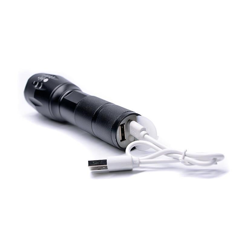 Svítilna Solight 300lm, Cree, fokus, Li-Ion, USB nabíjení, power banka černá