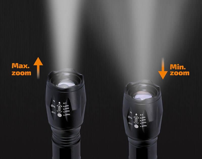 Svítilna Solight 300lm, Cree, fokus, Li-Ion, USB nabíjení, power banka černá