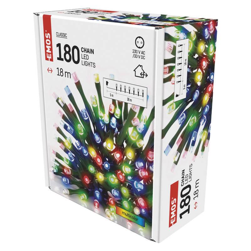 Vánoční osvětlení EMOS 180 LED řetěz, 18 m, venkovní i vnitřní, multicolor, časovač