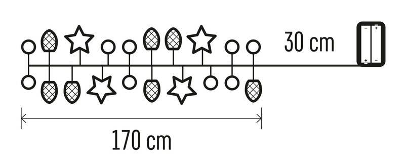 Vánoční osvětlení EMOS 20 LED girlanda - šišky, 1,7 m, 2x AA, vnitřní, teplá bílá